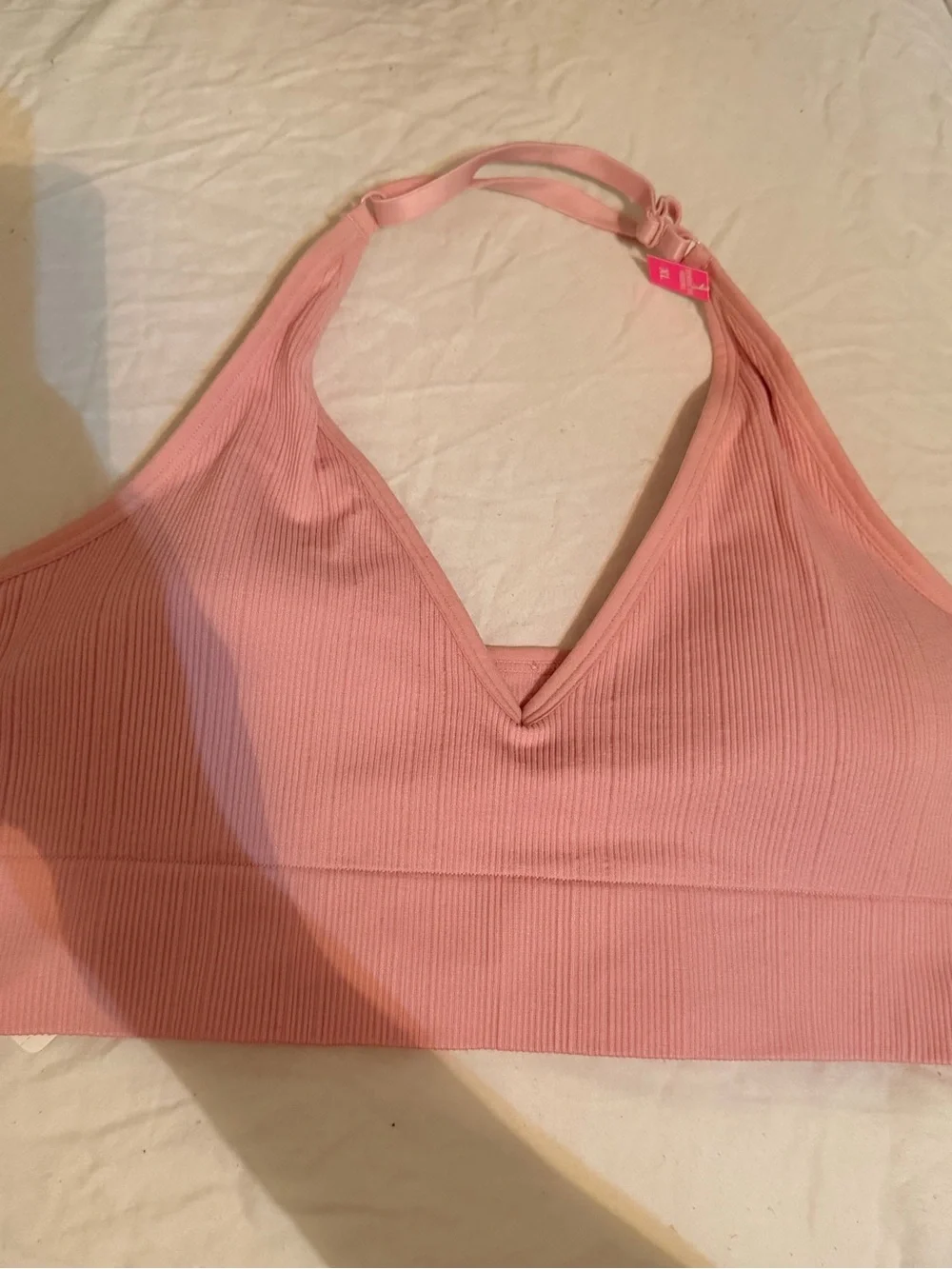 PINK VICTORIAS SECRET ribbed Pink Halter Bralette X-LARGE